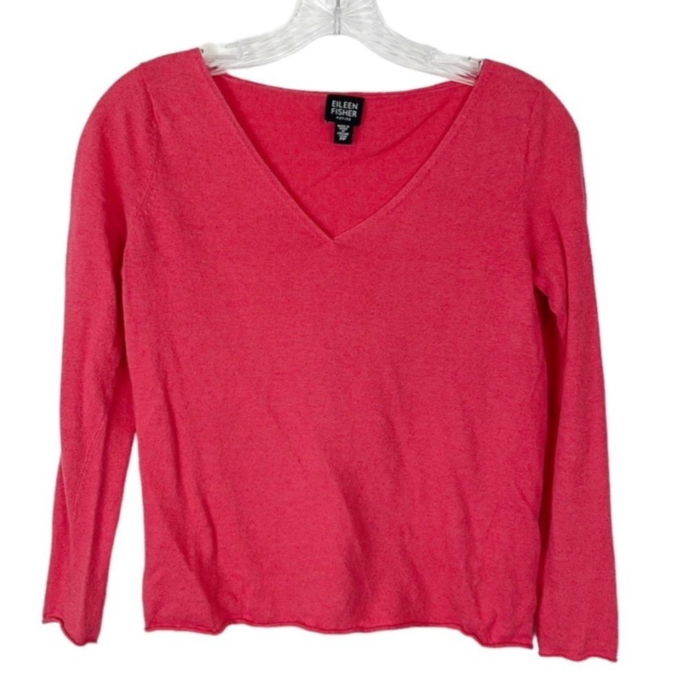 Eileen Fisher Lightweight Pullover Sweater Women's Petite XS Coral Pink Linen